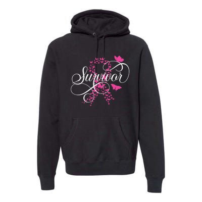 Im A Survivor Pink Butterfly Ribbon Breast Cancer Awareness Premium Hoodie