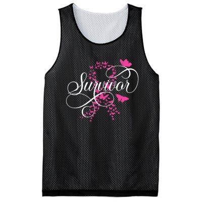 Im A Survivor Pink Butterfly Ribbon Breast Cancer Awareness Mesh Reversible Basketball Jersey Tank