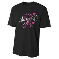 Im A Survivor Pink Butterfly Ribbon Breast Cancer Awareness Performance Sprint T-Shirt