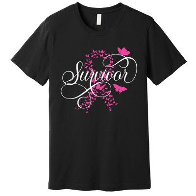 Im A Survivor Pink Butterfly Ribbon Breast Cancer Awareness Premium T-Shirt