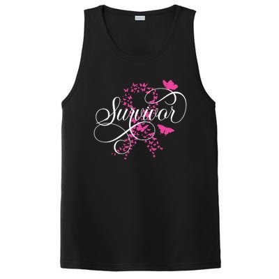 Im A Survivor Pink Butterfly Ribbon Breast Cancer Awareness PosiCharge Competitor Tank