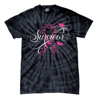 Im A Survivor Pink Butterfly Ribbon Breast Cancer Awareness Tie-Dye T-Shirt