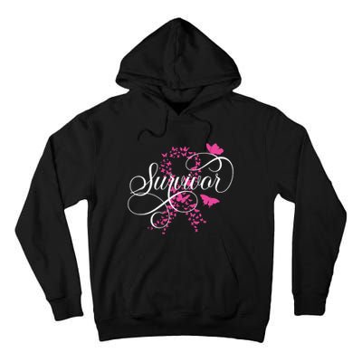 Im A Survivor Pink Butterfly Ribbon Breast Cancer Awareness Tall Hoodie