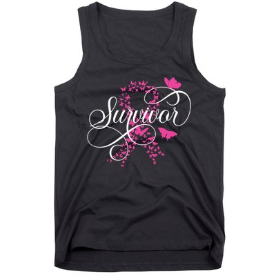 Im A Survivor Pink Butterfly Ribbon Breast Cancer Awareness Tank Top