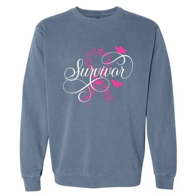 Im A Survivor Pink Butterfly Ribbon Breast Cancer Awareness Garment-Dyed Sweatshirt