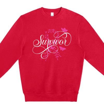 Im A Survivor Pink Butterfly Ribbon Breast Cancer Awareness Premium Crewneck Sweatshirt