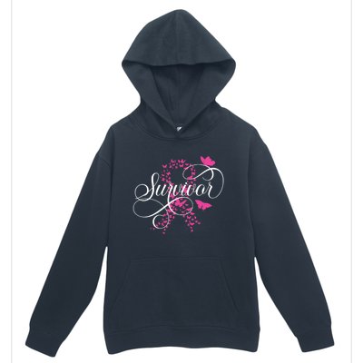 Im A Survivor Pink Butterfly Ribbon Breast Cancer Awareness Urban Pullover Hoodie