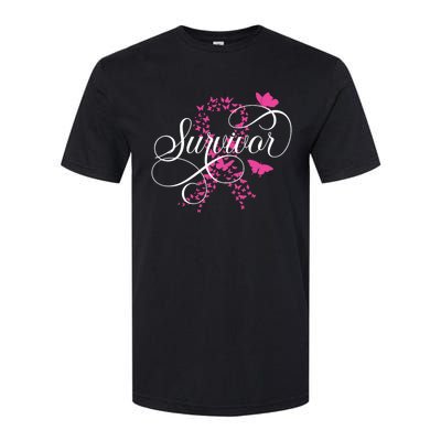 Im A Survivor Pink Butterfly Ribbon Breast Cancer Awareness Softstyle CVC T-Shirt