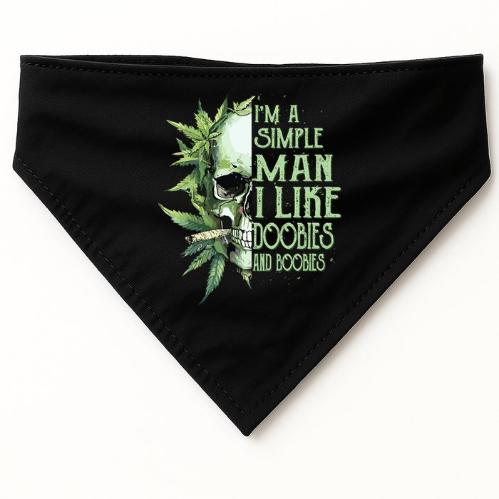 Im A Simple Man I Like Doobies And Boobies Skull Weed USA-Made Doggie Bandana