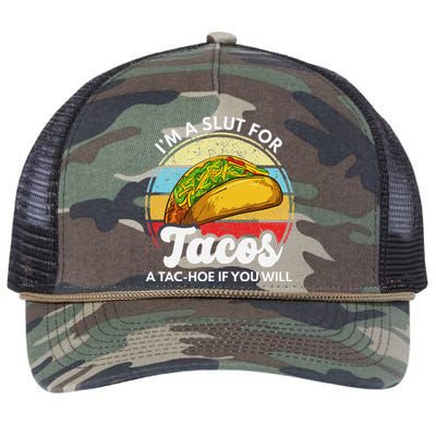 IM A Slut For Tacos A Tac Hoe If You Will Funny Taco Lover Retro Rope Trucker Hat Cap