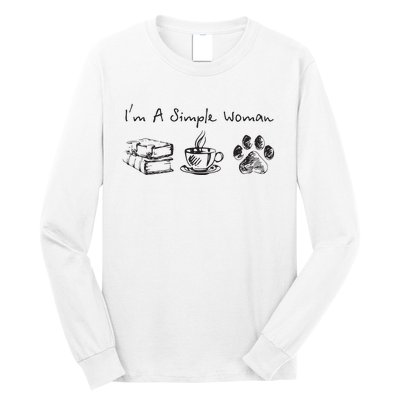 Im A Simple Woman Books Coffee Dog Animal Fur Paw Print Long Sleeve Shirt