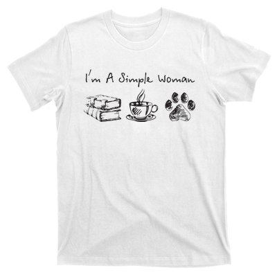 Im A Simple Woman Books Coffee Dog Animal Fur Paw Print T-Shirt