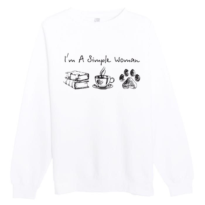 Im A Simple Woman Books Coffee Dog Animal Fur Paw Print Premium Crewneck Sweatshirt