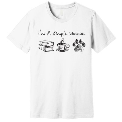 Im A Simple Woman Books Coffee Dog Animal Fur Paw Print Premium T-Shirt