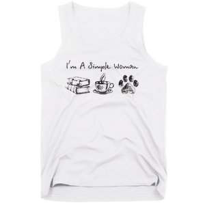 Im A Simple Woman Books Coffee Dog Animal Fur Paw Print Tank Top