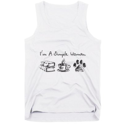 Im A Simple Woman Books Coffee Dog Animal Fur Paw Print Tank Top