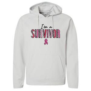 Im A Survivor Leopard Retro Breast Cancer Awareness Performance Fleece Hoodie