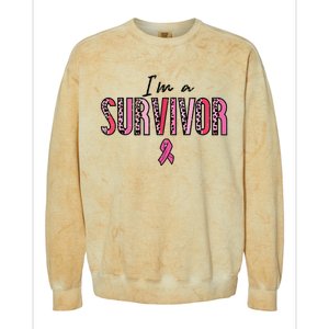 Im A Survivor Leopard Retro Breast Cancer Awareness Colorblast Crewneck Sweatshirt