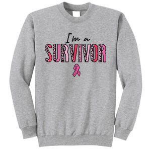 Im A Survivor Leopard Retro Breast Cancer Awareness Tall Sweatshirt