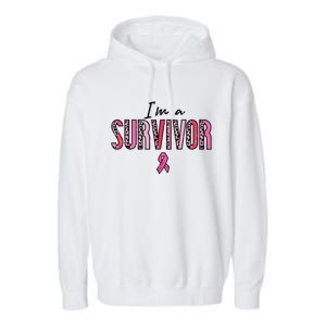 Im A Survivor Leopard Retro Breast Cancer Awareness Garment-Dyed Fleece Hoodie