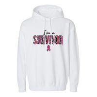 Im A Survivor Leopard Retro Breast Cancer Awareness Garment-Dyed Fleece Hoodie