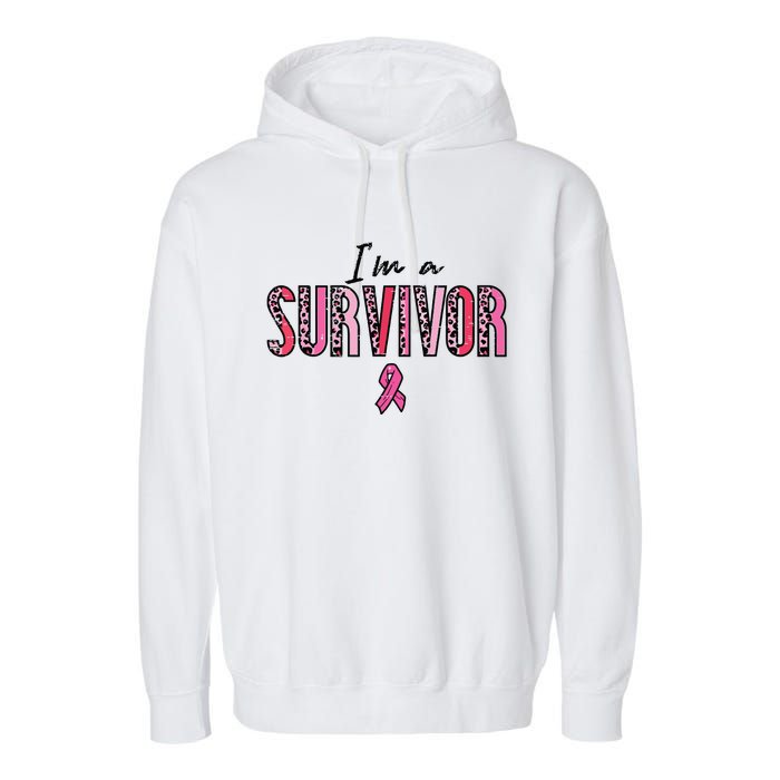 Im A Survivor Leopard Retro Breast Cancer Awareness Garment-Dyed Fleece Hoodie