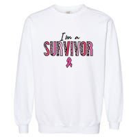 Im A Survivor Leopard Retro Breast Cancer Awareness Garment-Dyed Sweatshirt