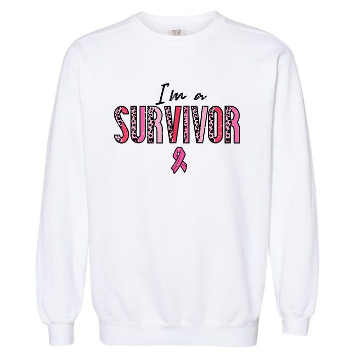 Im A Survivor Leopard Retro Breast Cancer Awareness Garment-Dyed Sweatshirt