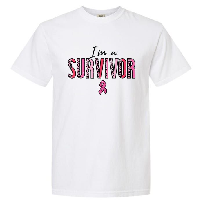 Im A Survivor Leopard Retro Breast Cancer Awareness Garment-Dyed Heavyweight T-Shirt