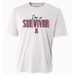 Im A Survivor Leopard Retro Breast Cancer Awareness Cooling Performance Crew T-Shirt