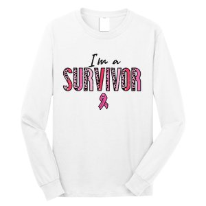 Im A Survivor Leopard Retro Breast Cancer Awareness Long Sleeve Shirt