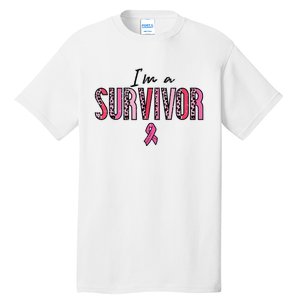 Im A Survivor Leopard Retro Breast Cancer Awareness Tall T-Shirt