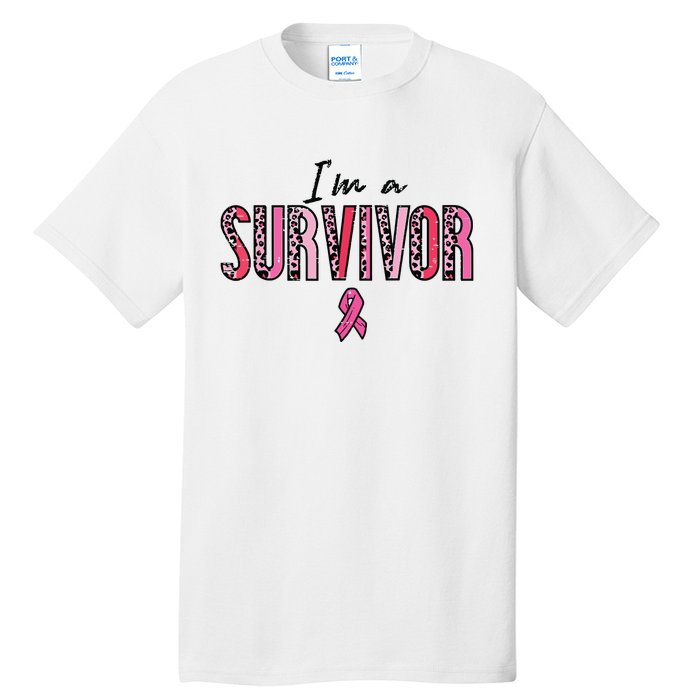 Im A Survivor Leopard Retro Breast Cancer Awareness Tall T-Shirt