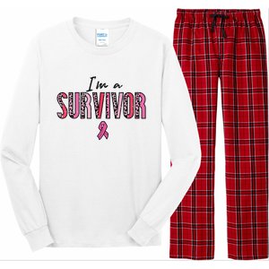 Im A Survivor Leopard Retro Breast Cancer Awareness Long Sleeve Pajama Set