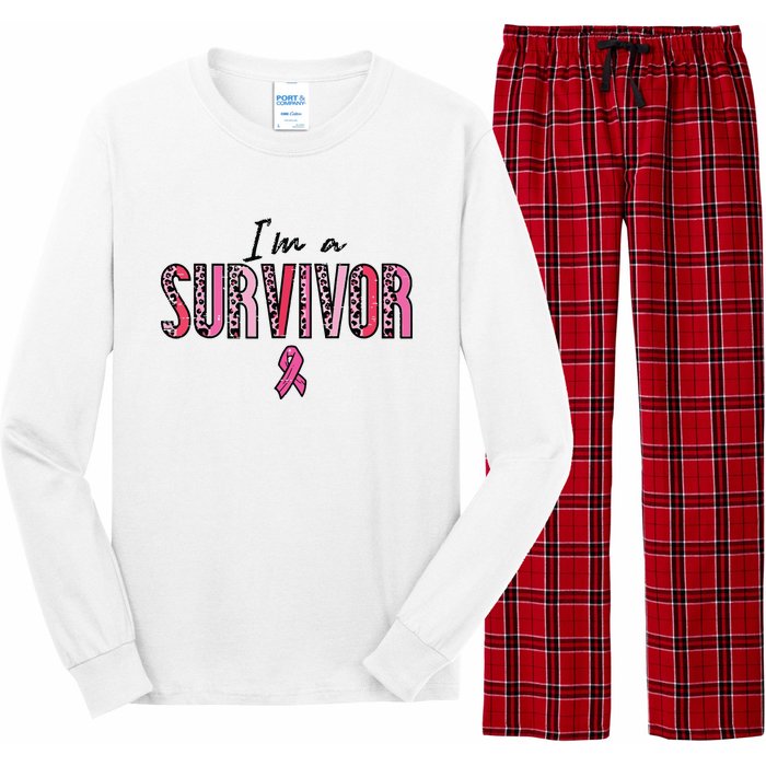 Im A Survivor Leopard Retro Breast Cancer Awareness Long Sleeve Pajama Set