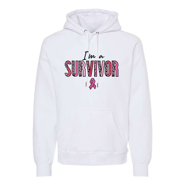 Im A Survivor Leopard Retro Breast Cancer Awareness Premium Hoodie