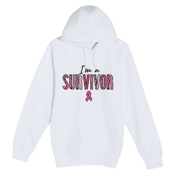 Im A Survivor Leopard Retro Breast Cancer Awareness Premium Pullover Hoodie