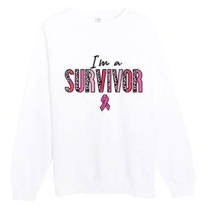 Im A Survivor Leopard Retro Breast Cancer Awareness Premium Crewneck Sweatshirt