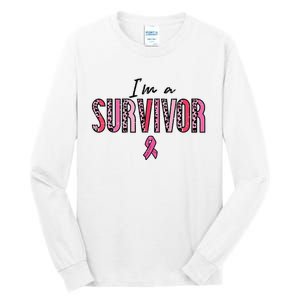 Im A Survivor Leopard Retro Breast Cancer Awareness Tall Long Sleeve T-Shirt