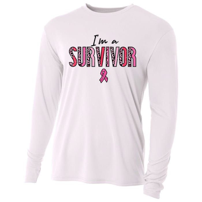 Im A Survivor Leopard Retro Breast Cancer Awareness Cooling Performance Long Sleeve Crew