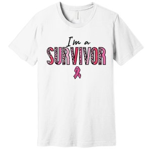 Im A Survivor Leopard Retro Breast Cancer Awareness Premium T-Shirt