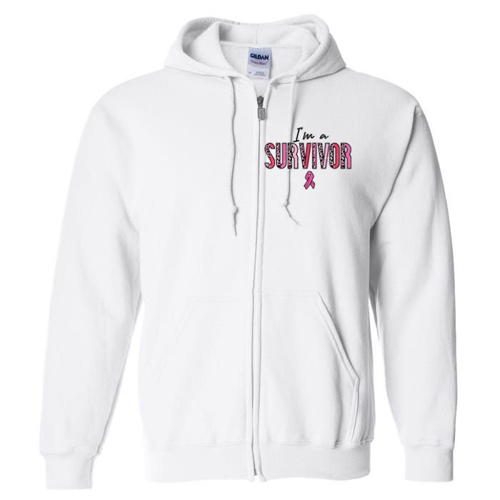 Im A Survivor Leopard Retro Breast Cancer Awareness Full Zip Hoodie