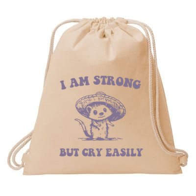 I Am Strong But Cry Easily Retro Drawstring Bag