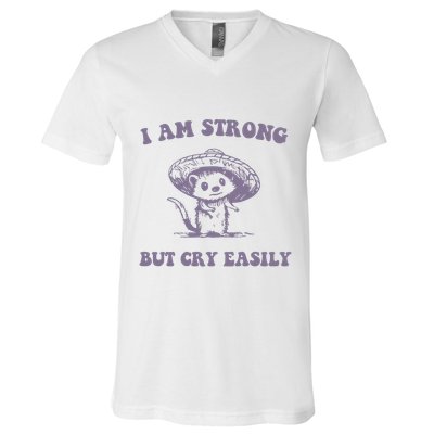 I Am Strong But Cry Easily Retro V-Neck T-Shirt