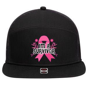 Im A Survivor Breast Cancer Awareness Ribbon 7 Panel Mesh Trucker Snapback Hat