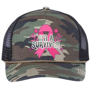 Im A Survivor Breast Cancer Awareness Ribbon Retro Rope Trucker Hat Cap