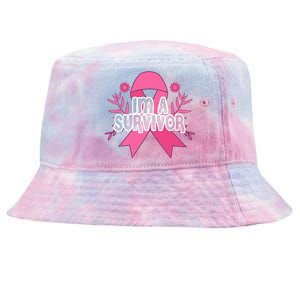 Im A Survivor Breast Cancer Awareness Ribbon Tie-Dyed Bucket Hat