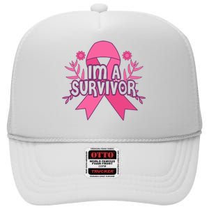 Im A Survivor Breast Cancer Awareness Ribbon High Crown Mesh Back Trucker Hat