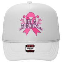 Im A Survivor Breast Cancer Awareness Ribbon High Crown Mesh Back Trucker Hat