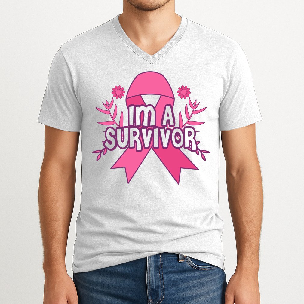 Im A Survivor Breast Cancer Awareness Ribbon V-Neck T-Shirt